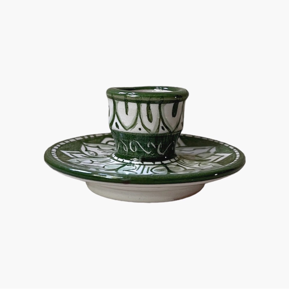Beautiful Deruta Green & White Candlestick Holder, Made in Italy